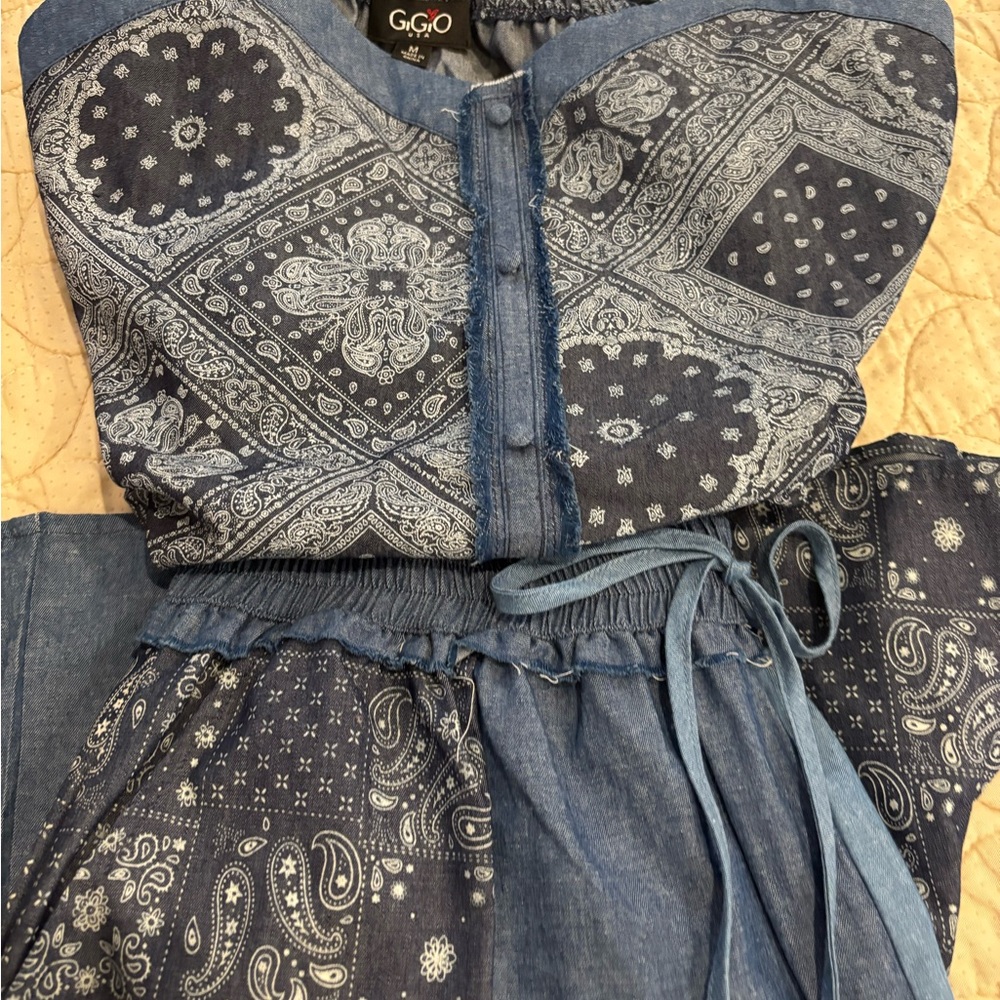 Blue Short Set with Patchwork Jean Design